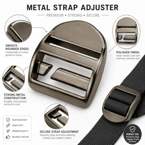 WYRGQIQN 5 PCS Metal Ladder Lock Buckles, 25 mm Inner Width Zinc Alloy Webbing Adjuster Clips, 40 x 31 mm Replacement Strap Buckles for Backpacks, Luggage, Harnesses, Belts and Bag Repair Black — view 3