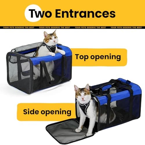 Conlun Cat Carrier Bag,Soft-Sided Pet Carriers for Dogs with 4-Sided Mesh,Airline Approved Cat Transport Carrier for Small&Medium Cats Kitten Puppy Up to 6Kg,Collapsible Cat Travel Carrier-M,Blue — view 3
