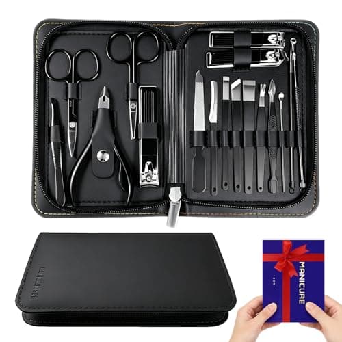 Wosyoodo Manicure Set, 17-in-1 Nail Clippers Set, Nail Set, Professional Stainless Steel Manicure & Pedicure Kit, Mens Nail Grooming Kit, Durable, Portable Travel Case for Home, Travel