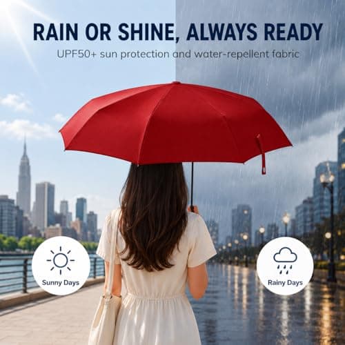 Mini Folding Umbrella with Case, Pocket Sized Lightweight Portable Umbrella, Light Compact Rain Umbrella for Travel Outdoor Daily Use, Small Sun Rain Pocket Umbrella for Girls and Women men (Red) — view 5