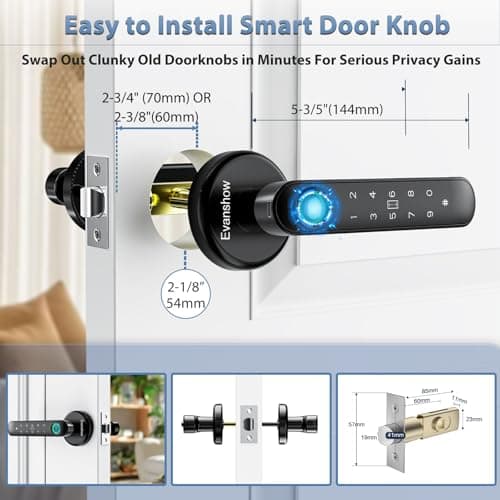 EVANSHOW Smart Door Knob with Fingerprint Lock - 5-in-1 Keyless Entry (Fingerprint/App/Code/IC Card/Key) Biometric Door with Auto-Lock Easy Install for Home/Bedroom — view 3