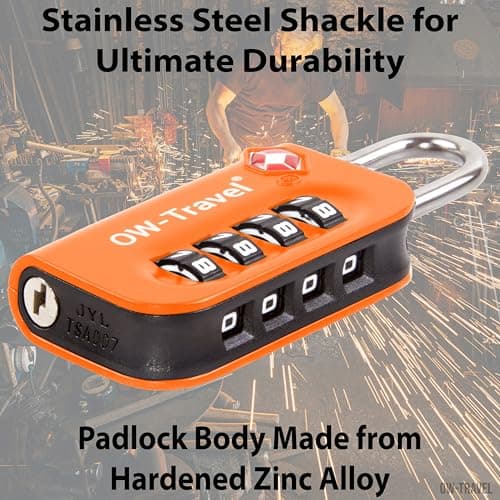 OW-Travel Suitcase Locks, TSA Approved Luggage Padlocks, Orange, 2 Pack — view 6