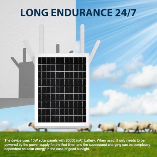 15W Solar Powered 4G LTE Modem Router, Outdoor Solar Powered WiFi Extender Signal Booster with SIM Card Slot, Solar WiFi Repeater for Garden, Farm and Ranch, 50M WiFi Range, IP66 Waterproof — view 3