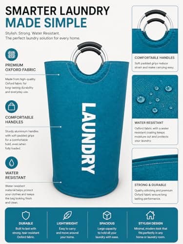 Laundry Basket with Handles – Foldable Laundry Bag (Ocean Teal, L) — view 2