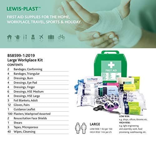 Lewis-Plast Large Premium BS8599-1 Compliant (Low Risk High Risk) First Aid Kit - First Aid Kit for Injuries Green — view 3