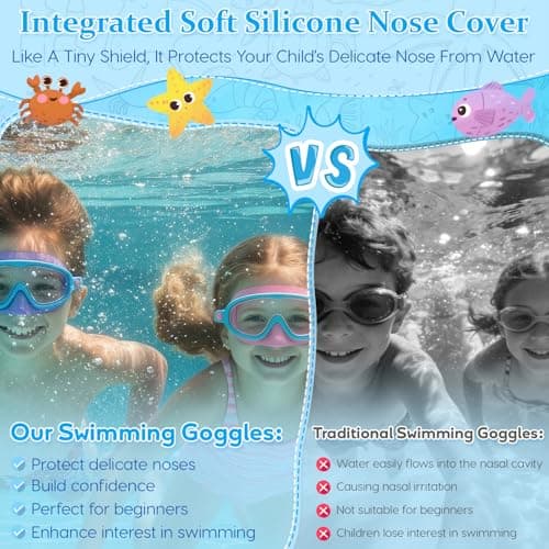 2 Pack Kids Swim Goggles Mask with Nose Cover for Boys Girls Toddlers, 3-14 — view 4