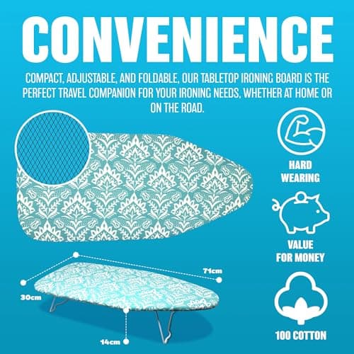Mini Tabletop Ironing Board - Ironing Laundry Clothes | Adjustable Height, 100% Cotton Cover, Steel Net Board, Sewing Accessory | Lightweight For Travel & Foldable For Easy Storage — view 6