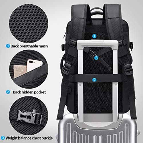 BANGE Travel Backpack,Flight Approved Carry On Backpack for Travel Bag, Water Resistant Durable 17-inch Laptop Backpacks,Large Business Weekender Luggage Backpack for Men women (blackL(with3cubes)) — view 6