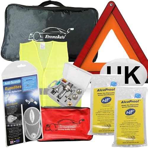 Xtremeauto European Driving Kit 2026 - European Car Travel Kit For France, Including Headlight Headlamp Beam Deflectors For Europe, Warning Triangle, Breathalysers & More, Driving In France Kit 2026