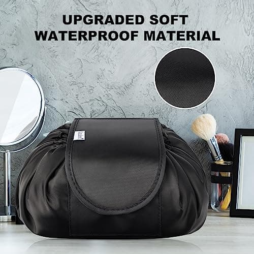 Vavabox Lazy Drawstring Makeup Bag, Flat Lay Cosmetic Bags (Light Black) — view 2