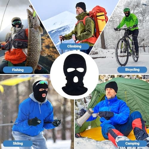 IOHJSA 3 Hole Knitted Balaclava, Full Face Covering Winter Knitted Balaclava Protection, Ski Mask for Outdoor Sports (Black) — view 6