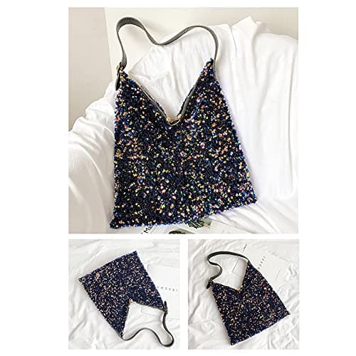 LA HUATE Women Glitter Sequins Shoulder Tote Large Capacity Shopping Bag Zipper Travel Pouch Bag — view 6