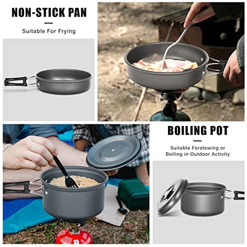 Lixada Camping Cookware Set,Outdoor Camping Cookware Kit Lightweight Pot Frying Pan Non-stick for 2 to 3 People Camping, Hiking, Picnic — view 4