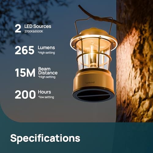 Linkind Camping Light Battery Powered, Retro Style Dimmable Warm White and Daylight Waterproof Camping Lamp, Up to 200H Run Time, Portable Atmosphere Tent Lights for Indoor & Outdoor Use, 4 Pack — view 3