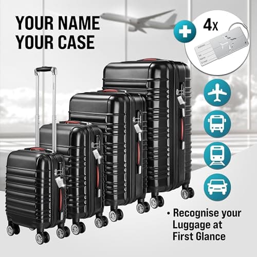 Monzana® 4 Pc Hard Shell Suitcase Set, Small Cabin Suitcase M, L, XL Black — view 6
