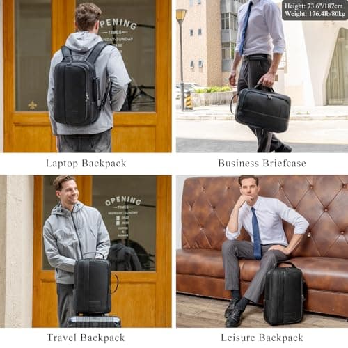 TIDING Genuine Expandable Leather Backpack for Men 15.6" Laptop — view 5