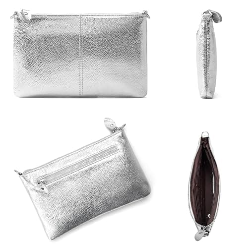 befen Small Genuine Leather Crossbody Bags for Women Wristlet Clutch Wallet-Silver — view 6