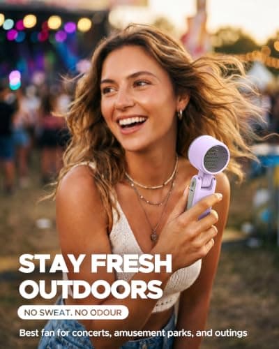 EasyAcc Portable Handheld Turbo Fan, Powerful High Speed Cooling Fan, 5 Speeds 4000mAh USB-C Rechargeable Mini Desk Fan for Travel, Outdoor, Summer & Hot Flashes Purple — view 3