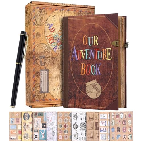 Our Adventure Book Leather Couples Scrapbook Photo Album - 164 Acid-Free Pages, Travel Journal for Anniversaries, Vacations & Date Nights, Pocket-Sized Memory Book, Romantic Gift for Him & Her