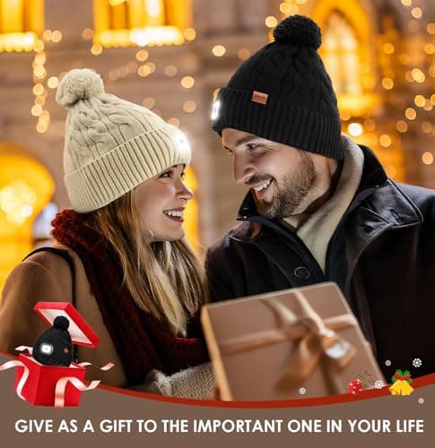 Wmcaps LED Beanie, Type-C Rechargeable with Thermal Fleece Lining Hands-Free Headlamp Light Up Winter Bobble Hat with Pom-Pom for Men and Women, Perfect Christmas Birthday Gift, Orange — view 6