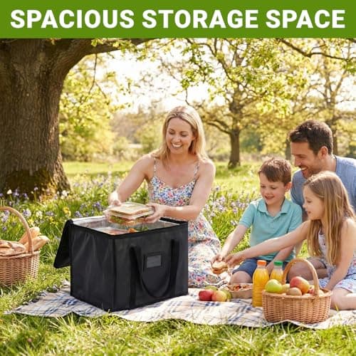 2 Pcs Insulated Cooler Bag Box, Thermal Food Delivery Bag with Zipper Seal, 40L Reusable Insulation Shopping Bags Picnic Lunch Bags Foldable Cool Box for Shopping Camping Family BBQ Picnic (Black) — view 6