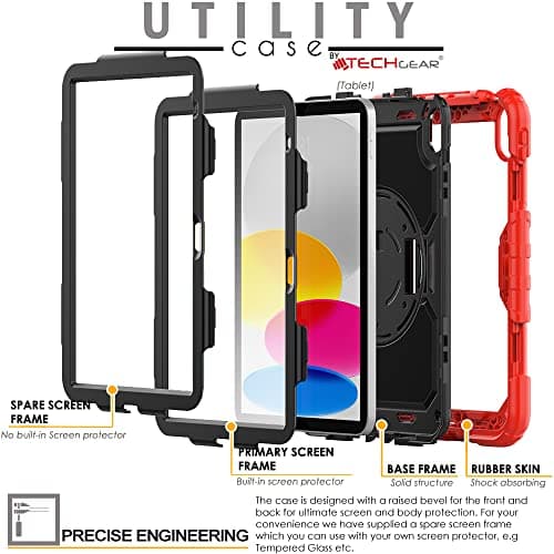 TECHGEAR UTILITY Case for iPad 11" A16 (11th Gen 2025) & 10.9" (10th 2022), Rugged Heavy Duty Shockproof Cover Screen Protection, 360 Stand, Hand & Shoulder Strap - for Work, School, Travel etc - Red — view 4