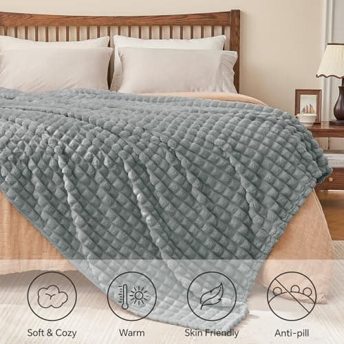 BEDELITE Fluffy Fleece Throw Blanket, Grey, 220x240cm — view 5
