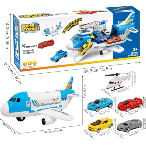 Kids Transport Cargo Airplane with Car Toy Plane Playset for Boys Ages 3-5 — view 5