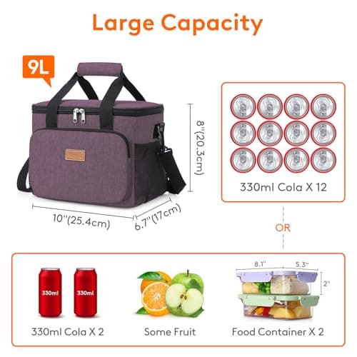 Lifewit Lunch Bag 9L 12 Can Insulated Lunch Box Soft Cooler Cooling Tote for Adult Men Women, Purple — view 4