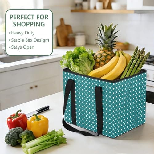 Grckit Car Trunk Organizer Dots Teal Heavy Duty Collapsible Storage Tote Bag with Reinforced Handles for Shopping Travel Picnic — view 5