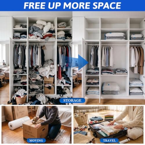 Vacuum Bags for Clothes - 10 Packs Reusable Clothing Storage Bags Vacuum Bags with Seal and Space Saving Travel Bags (30X40CM) — view 6