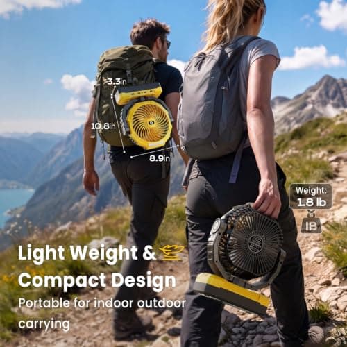 FRIZCOL 3-in-1 Camping Fan - Portable Fans Rechargeable - 24000mAh Battery Powered Fan(140Hrs) with Light & Remote for Indoor, Outdoor, Tent, Travel, BBQ, Fishing, Jobsite - Yellow — view 6