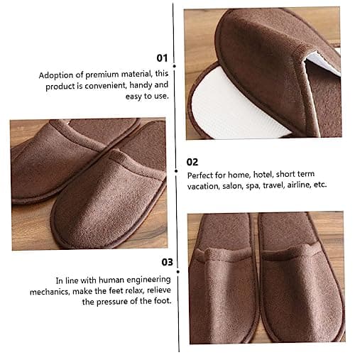 IWOWHERO 10 Pairs Disposable Slippers Non-slip Cloth Hotel Shoes for Travel and Short Term Vacation, Coffee Colour with Anti-skid Feature, Lightweight and Comfortable Guest Spa Slippers — view 3