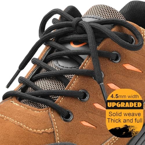 Puzeam 2 Pairs 4.5 mm Round Shoe Laces for Heavy Duty Boots Black 150cm — view 3