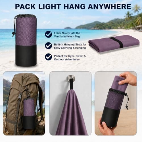 Microfibre Towel - 250 GSM Highly Absorbent Gym Towel & Travel Towel, 30*50CM Lightweight Quick Dry Towels for Adults, Soft Sports Towel for Swimming, Yoga, Camping, Hiking & Beach Velvet Aubergine — view 4