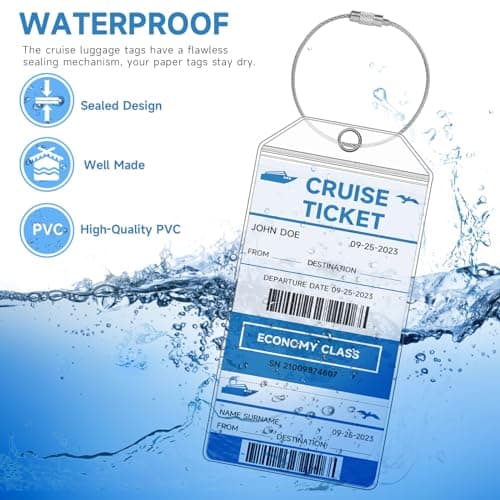 Alyvisun 6Pcs Cruise Luggage Tag Holder, Waterproof Cruise Luggage Tags with Zip Seal and Steel Loops, Clear Suitcase Tags for Ships Baggage Labels for Travel Luggage Baggage Bags — view 4