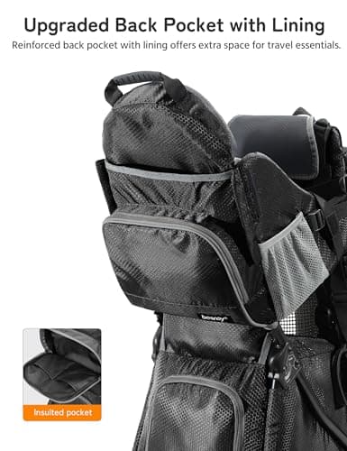 besrey Baby Backpack Carrier, Toddler Hiking Backpack with Safety 3-Height Seat, Adjustable Straps&Waist Belt, Foldable Frame Lightweight Large Capacity Child Carrier for Hiking (Shiny Black) — view 5