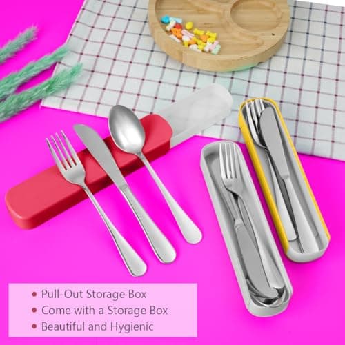 HOTUT 3 Pcs Travel Cutlery Set, Cutlery Set with Portable Pouch Case, Stainless Steel Flatware, Reusable, Portable Utensils for Home Outdoor Travel Picnic Office School Lunch Box, Red — view 3