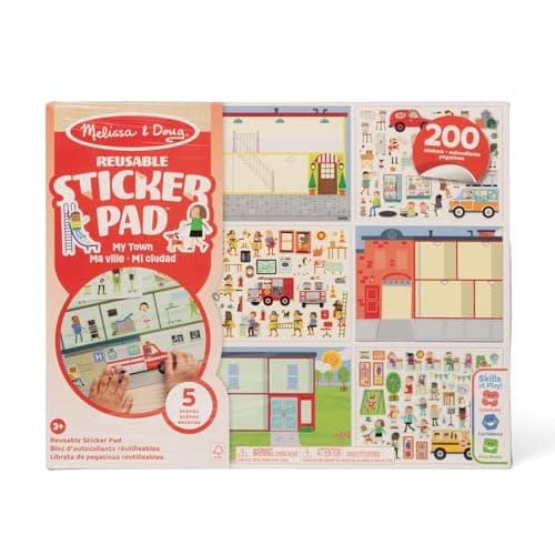 Melissa & Doug Reusable Sticker Books, My Town Sticker Book | Plane Activities Toddlers | Reusable Stickers for Kids Travel Activity Packs | Childrens Books Age 3-4 Years