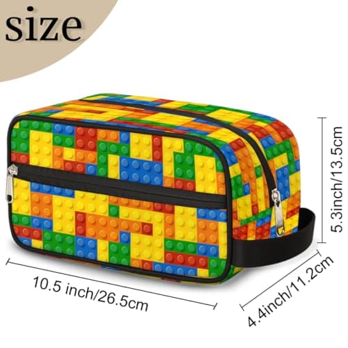 Travel Toiletry Bag for Boys Kids, Colourful Building Blocks Waterproof Hanging Cosmetic Hygiene Bags for Men, Shaving Kit with Large Capacity for Bathroom, Sports, Shower — view 2