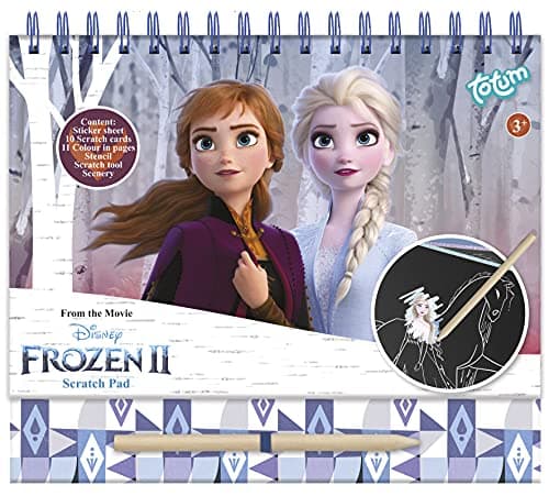 Frozen II Scratch Book: Scratch Book & Colouring Book with Stencils and Glitter Stickers with Anna & Elsa Activity Book for Home and Travel 681439, [A] 'Blue, White, Silver'