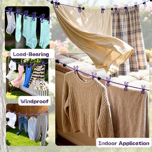 Travel Washing Line 1.8m Heavy-Duty Travel Clothes Line with 12 Pcs Adjustable Clips Elastic Slip-Resistant Windproof Retractable Washing Lines Portable for Holidays Camping Essentials Balcony Laundry — view 5