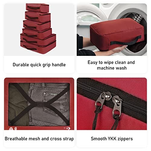 ECOHUB Packing Cubes for Suitcase 7 PCS Travel Organiser Packing Bags Recycled PET Eco Friendly Travel Accessories Shoes Bags Storage Bag Luggage Organiser Pouch(Red) — view 5