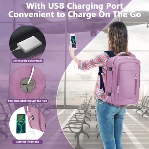OTAHGK Cabin Bags 40×30×20 for Ryanair Underseat Carry-ons Travel Backpack Hand Luggage Bag Flight Rucksack Casual Daypack School Office Backpack Fit 14 Inch Laptop with USB Charging Port-Purple — view 6