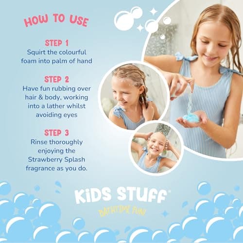 Kids Stuff Blue Wacky Whip Foaming Hair & Body Wash with Strawberry Splash Fragrance | Dermatologically Tested Kids Hair & Body Wash | Gently Cleanses Hair & Skin | Vegan | Cruelty Free | 200ml — view 5