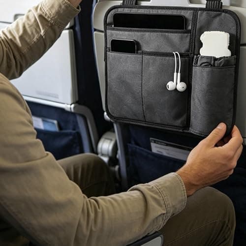 Airplane Pocket Organizer - Airplane Seat Back Organizer, Flightt Seat Pocket, Foldable Flightt Tray Cover | Lightweight Travel Bag | Media Pouch For Flying Passport Phone (Black Pack of 2) — view 6