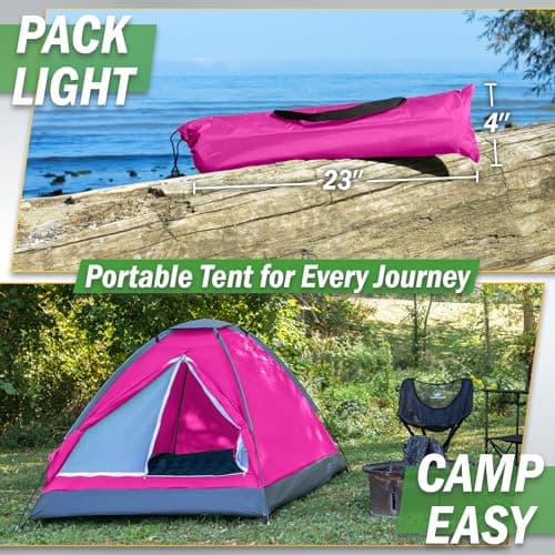 Wakeman Outdoors Dome Tent for 2 Person - Rain Fly and Carry Bag - Easy to Set Up Ideal for Camping, Backpacking, Hiking and Outdoor Music Festivals - Pink — view 5