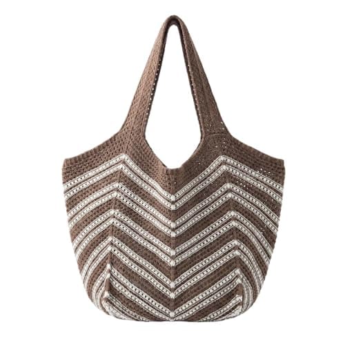 viiotu Beach Bags for Women Large Beach Tote Bag Summer Crochet Straw Woven Boho Holiday Shoulder Handbag (Light Brown, One Size)