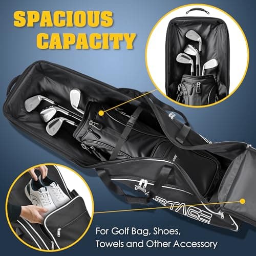 Golf Travel Bag Hard Case Top with Wheels, 900D Heavy Duty Oxford, Golf Bag Travel Case for Airlines, Protect Clubs and Easy to Maneuver-Black — view 3