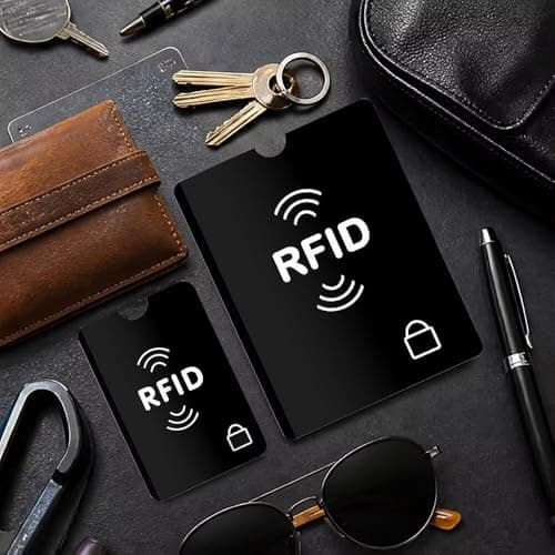 RFID Card Holder, 10 Pack RFID Blocking Sleeves for Credit Cards & 2 Pack Passport Protector Sleeves, Anti-Theft Signal Blocker Security Protection for Cards, Passport, Travel, Men and Women - Black — view 4